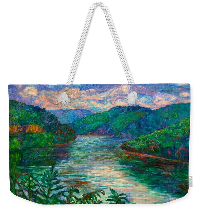Lake Weekender Tote Bag featuring the painting Bluestone Lake by Kendall Kessler