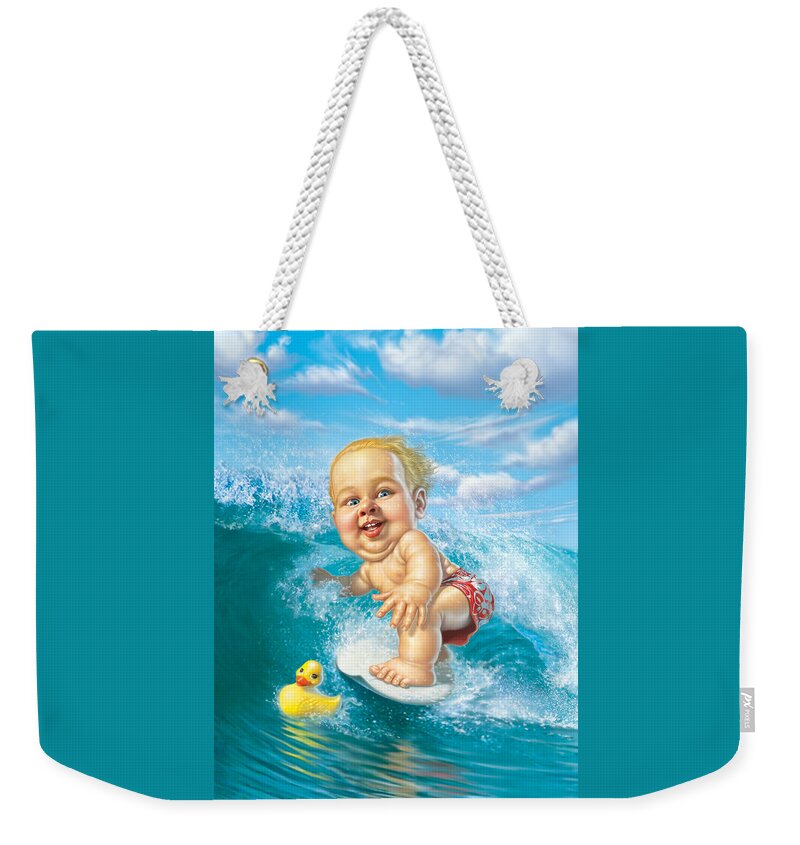 Baby Weekender Tote Bag featuring the digital art Born to Surf by Mark Fredrickson