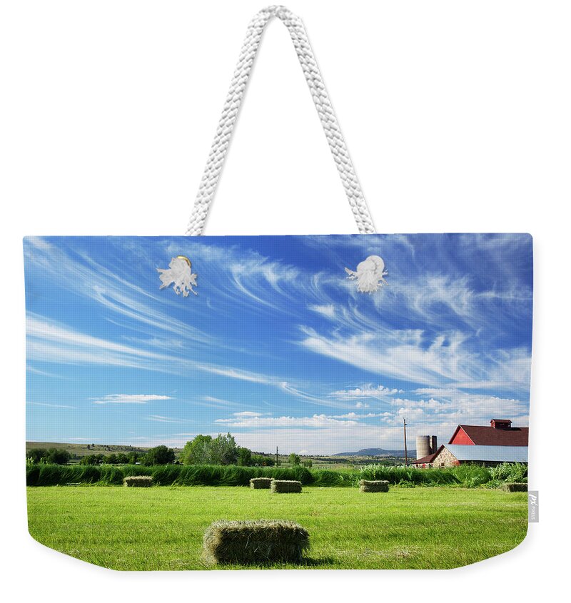 Scenics Weekender Tote Bag featuring the photograph Boulder Colorado Red Barn And Cloudscape #1 by Beklaus