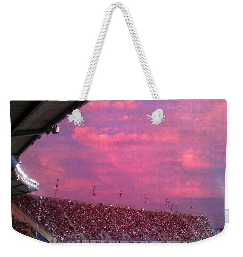 Dusk Weekender Tote Bag featuring the photograph Bryant-Denny Painted Sky by Kenny Glover