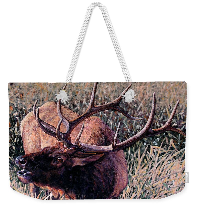 Elk Weekender Tote Bag featuring the painting Bugle Boy by Craig Burgwardt