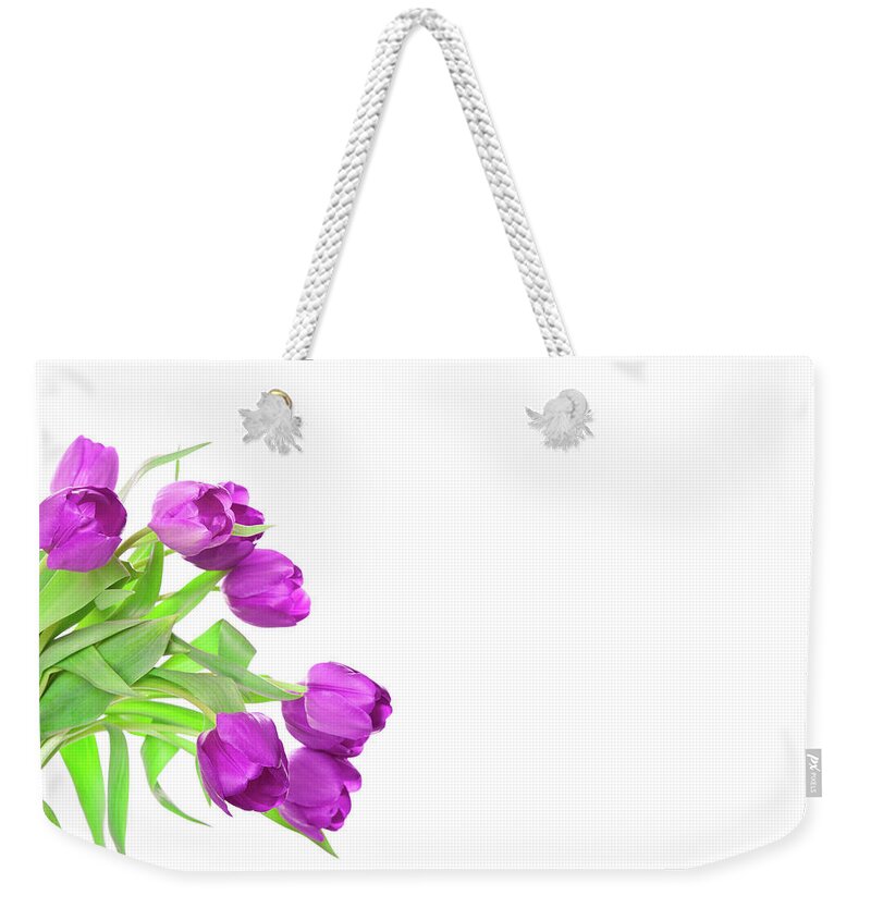 White Background Weekender Tote Bag featuring the photograph Bunch Of Tulips #1 by Kerstin Klaassen