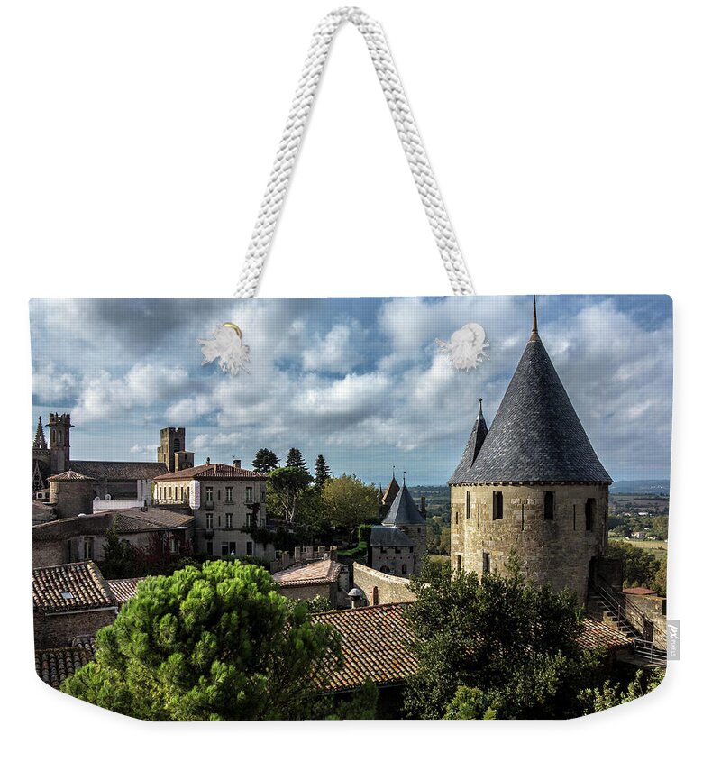 Treetop Weekender Tote Bag featuring the photograph Carcassonne Medieval City Wall And #1 by Izzet Keribar