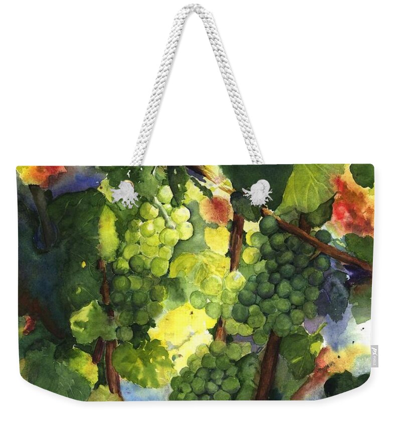Green Grapes Weekender Tote Bag featuring the painting Chardonnay au Soliel by Maria Hunt