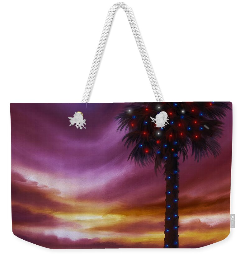 James Christopher Hill Weekender Tote Bag featuring the painting Christmas Palmetto Tree #1 by James Hill