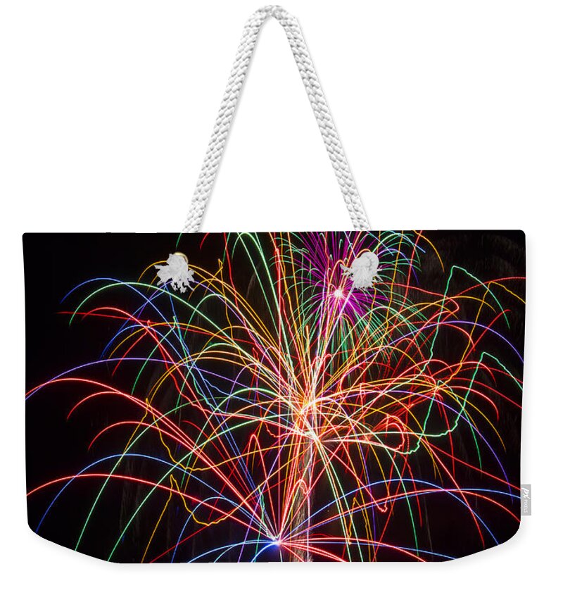 Fireworks Lights Up The Darkness Weekender Tote Bag featuring the photograph Colorful Fireworks #2 by Garry Gay