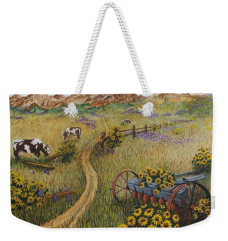 Print Weekender Tote Bag featuring the painting Cows Grazing by Katherine Young-Beck