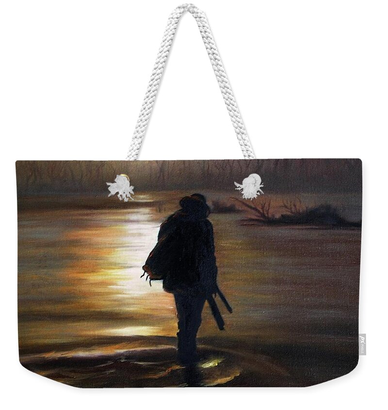 Landscapes Weekender Tote Bag featuring the painting Crossing the River by Vesna Martinjak