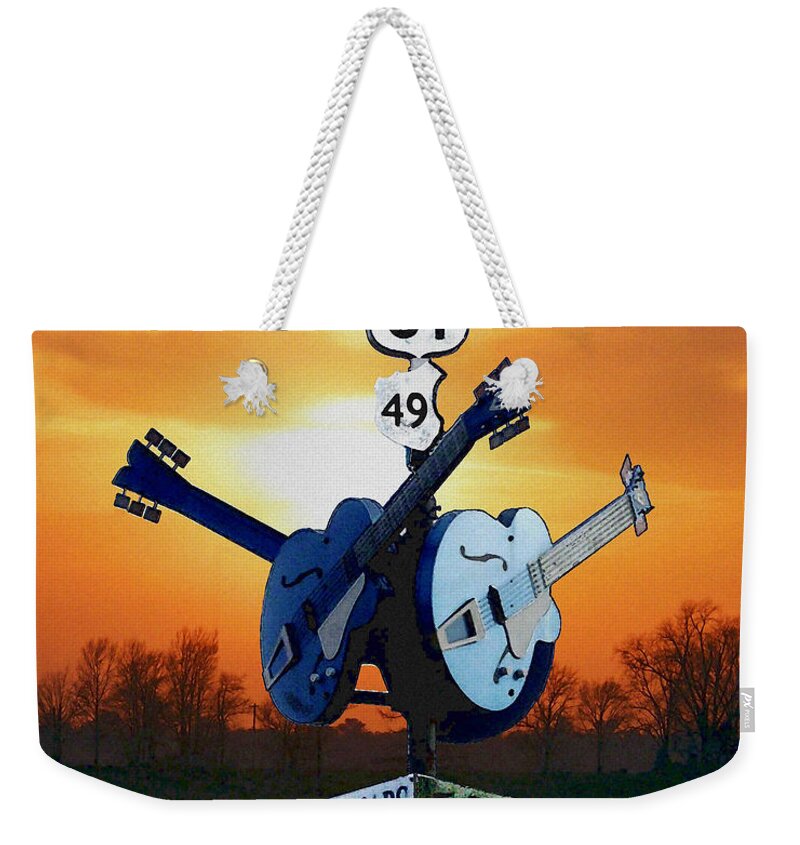 Blues Weekender Tote Bag featuring the digital art Crossroads Sunset Blues Highway 61 by Lizi Beard-Ward
