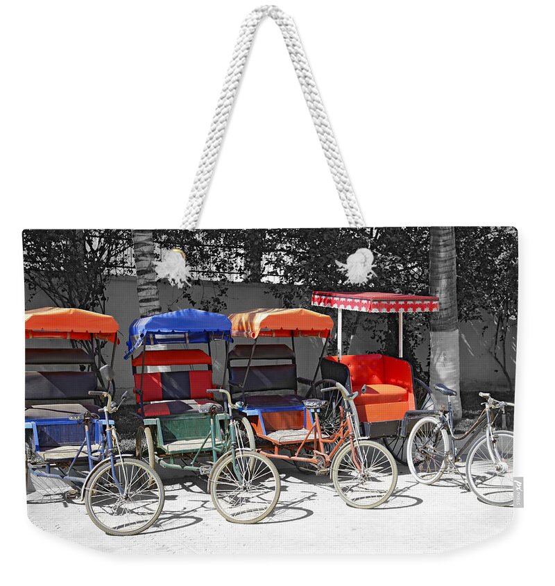 Bicycle Rickshaw Weekender Tote Bag featuring the photograph Cycle Rickshaws by Liz Leyden