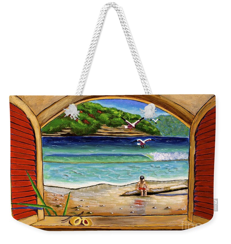 Seascape Weekender Tote Bag featuring the painting Deep In Thought by Laura Forde