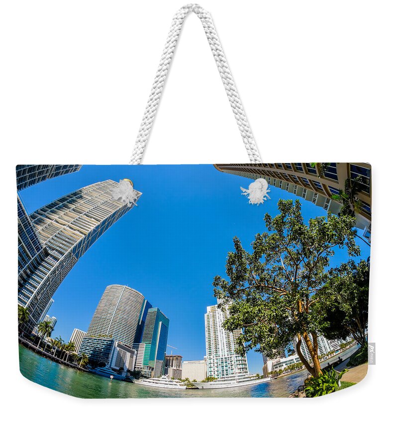 Architecture Weekender Tote Bag featuring the photograph Downtown Miami Fisheye by Raul Rodriguez