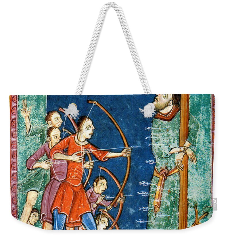 History Weekender Tote Bag featuring the photograph Edmund The Martyr, King Of East Anglia by Photo Researchers