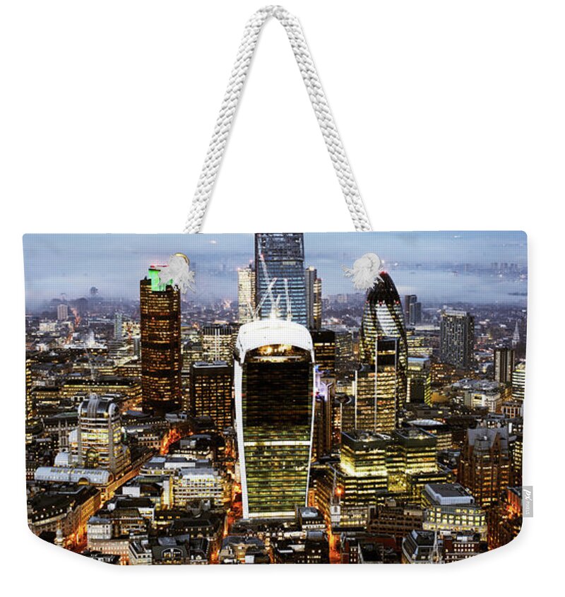 Panoramic Weekender Tote Bag featuring the photograph Elevated View Over City Of London #1 by Gary Yeowell