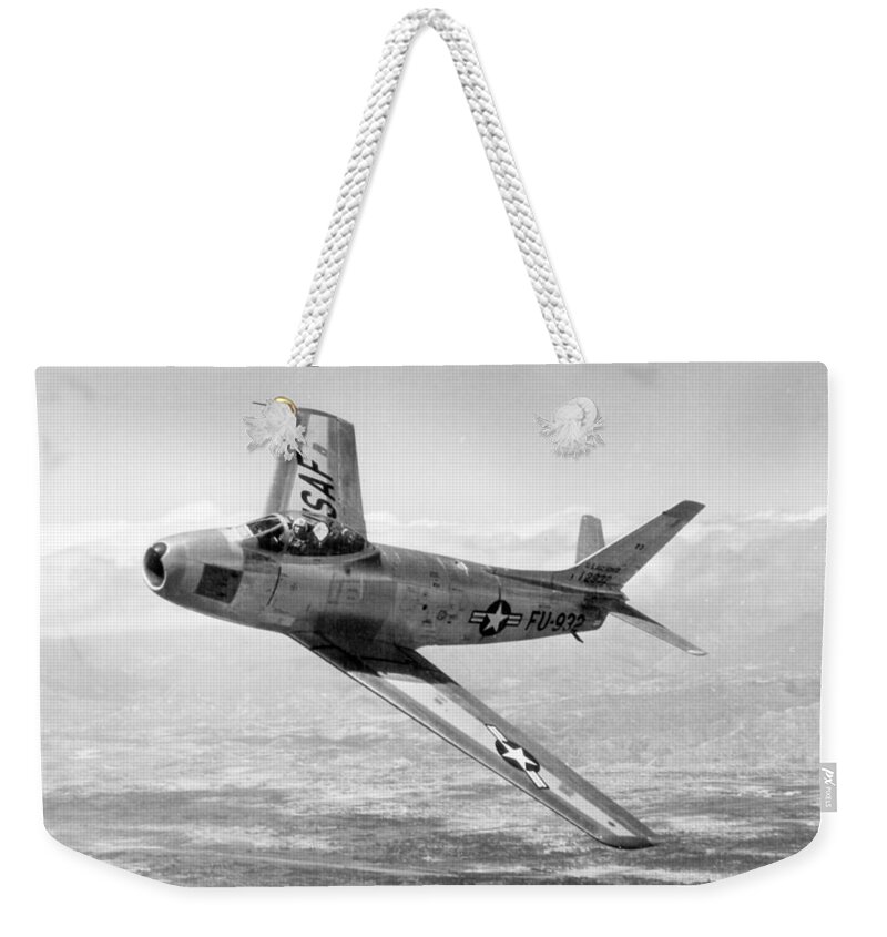 Science Weekender Tote Bag featuring the photograph F-86 Sabre, First Swept-wing Fighter by Science Source