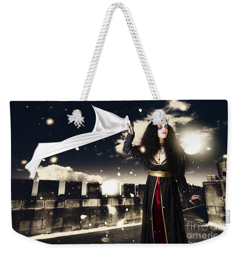 Tale Weekender Tote Bag featuring the photograph Fantasy princess awaiting prince charming rescue by Jorgo Photography