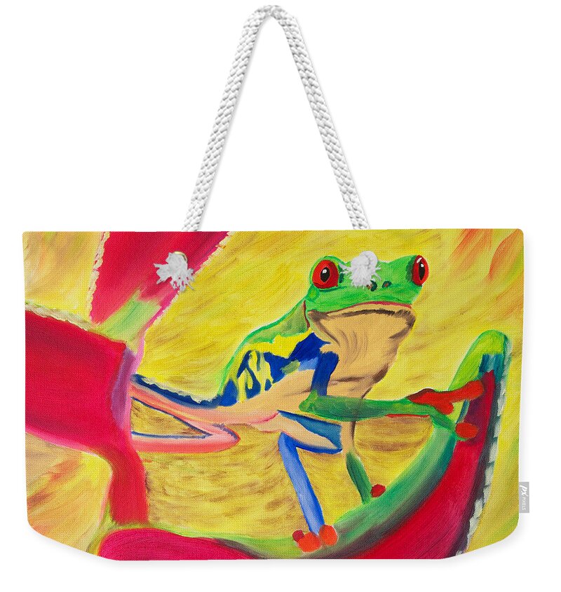 Tree Frog Weekender Tote Bag featuring the painting Rainforest Melody by Meryl Goudey