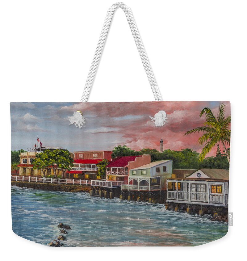 Landscape Weekender Tote Bag featuring the painting Front Street Lahaina At Sunset by Darice Machel McGuire