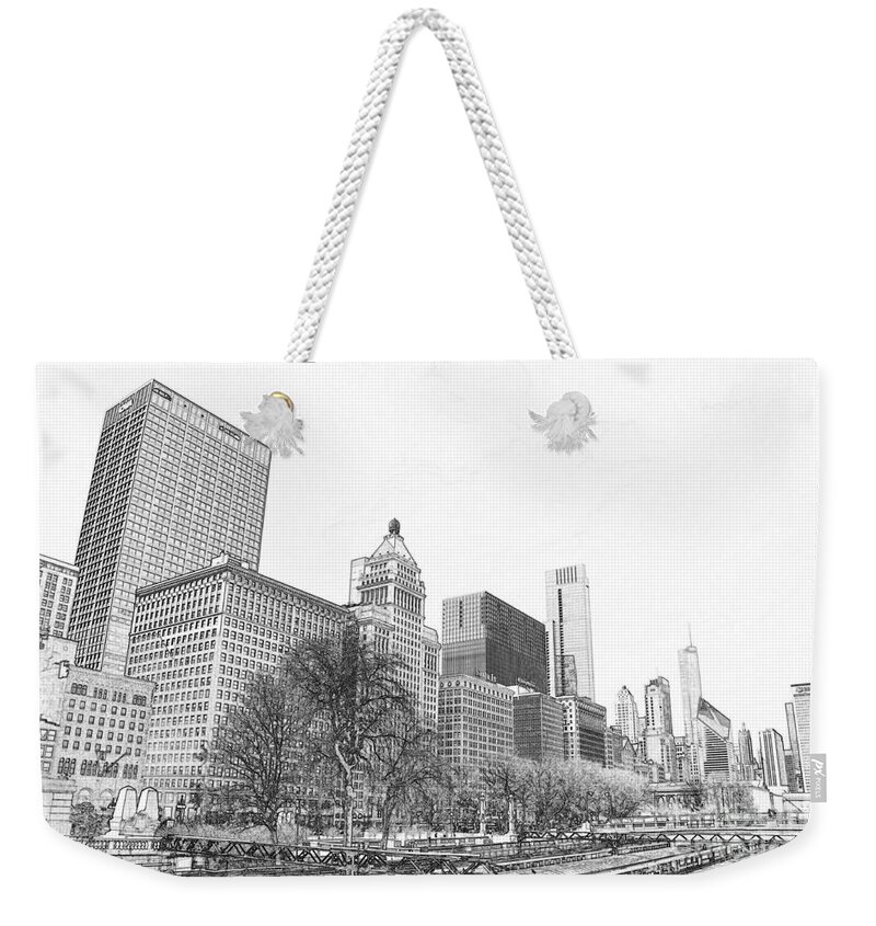 Grant Park Chicago Weekender Tote Bag featuring the drawing Grant Park Chicago by Dejan Jovanovic