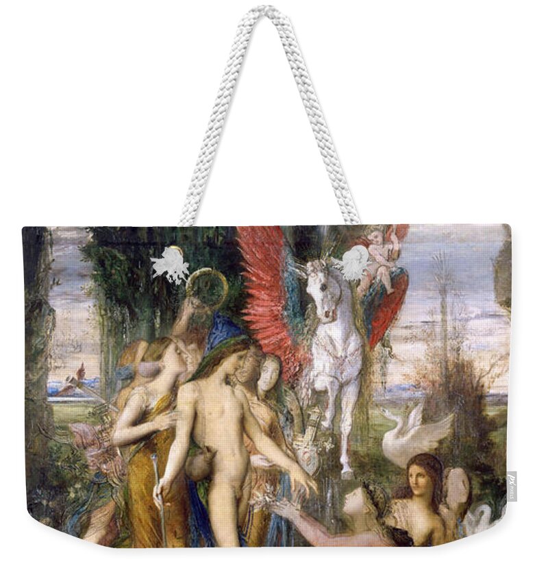 Gustave Moreau Weekender Tote Bag featuring the painting Hesiod and the Muses #2 by Gustave Moreau