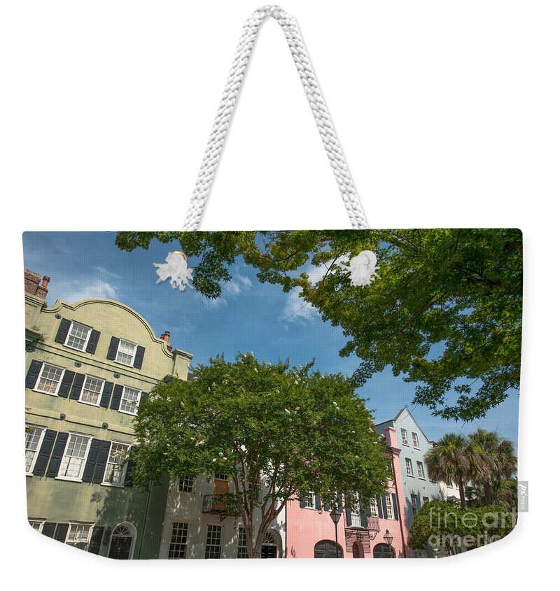 Rainbow Row Weekender Tote Bag featuring the photograph Historic Rainbow Row - Charleston South Carolina by Dale Powell