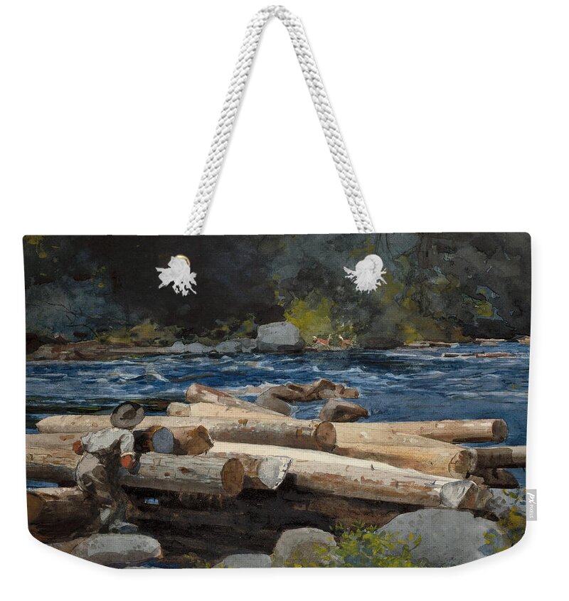 Winslow Homer Weekender Tote Bag featuring the painting Hudson River #3 by Winslow Homer