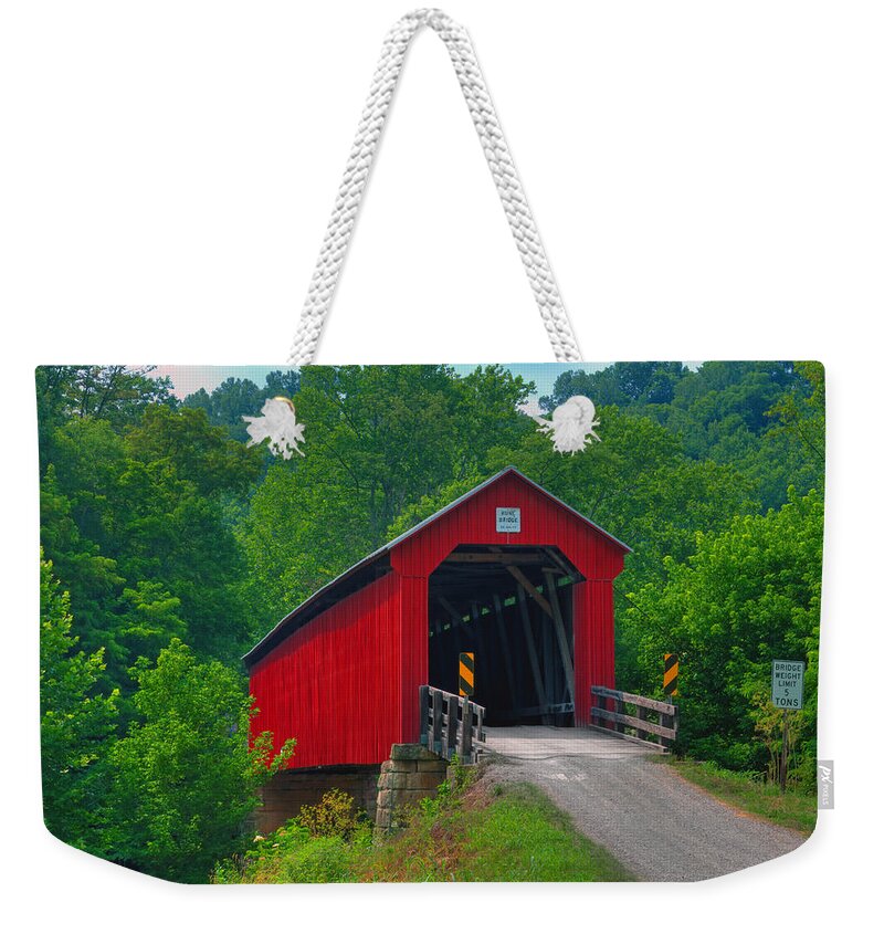 Ohio Weekender Tote Bag featuring the photograph Hune Covered bridge by Jack R Perry