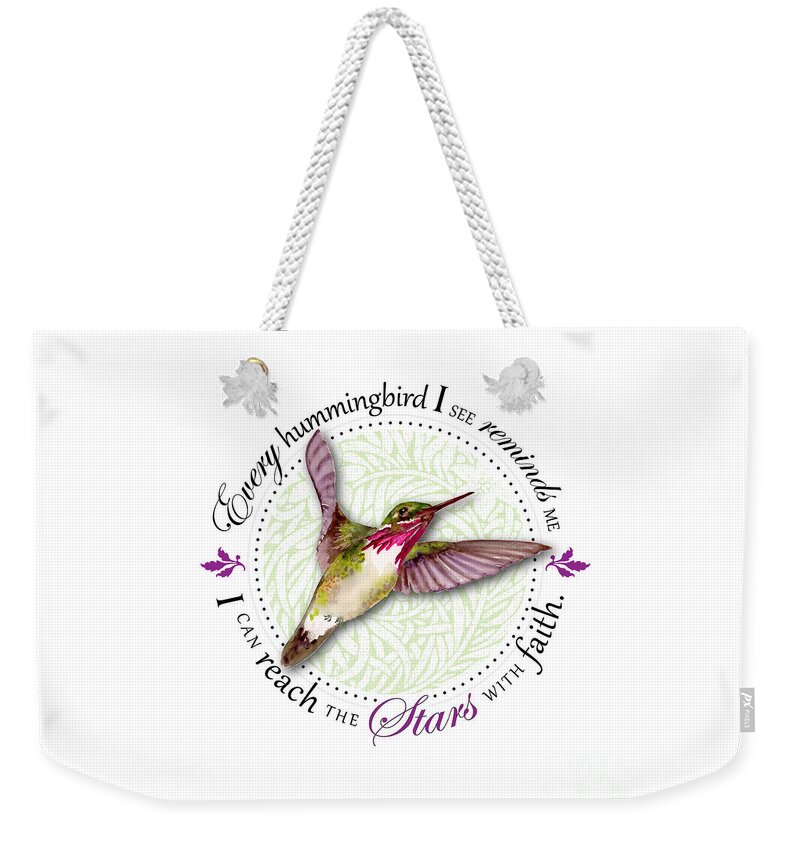 Bird Weekender Tote Bag featuring the painting I can reach the stars with faith #2 by Amy Kirkpatrick