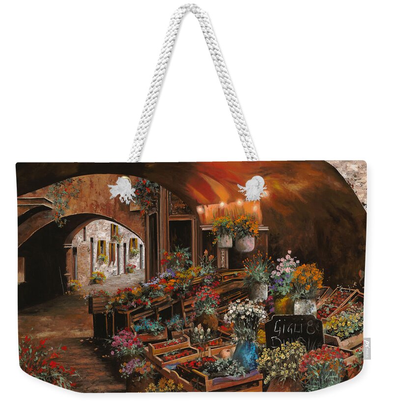 Flower Market Weekender Tote Bag featuring the painting Il Mercato Dei Fiori by Guido Borelli