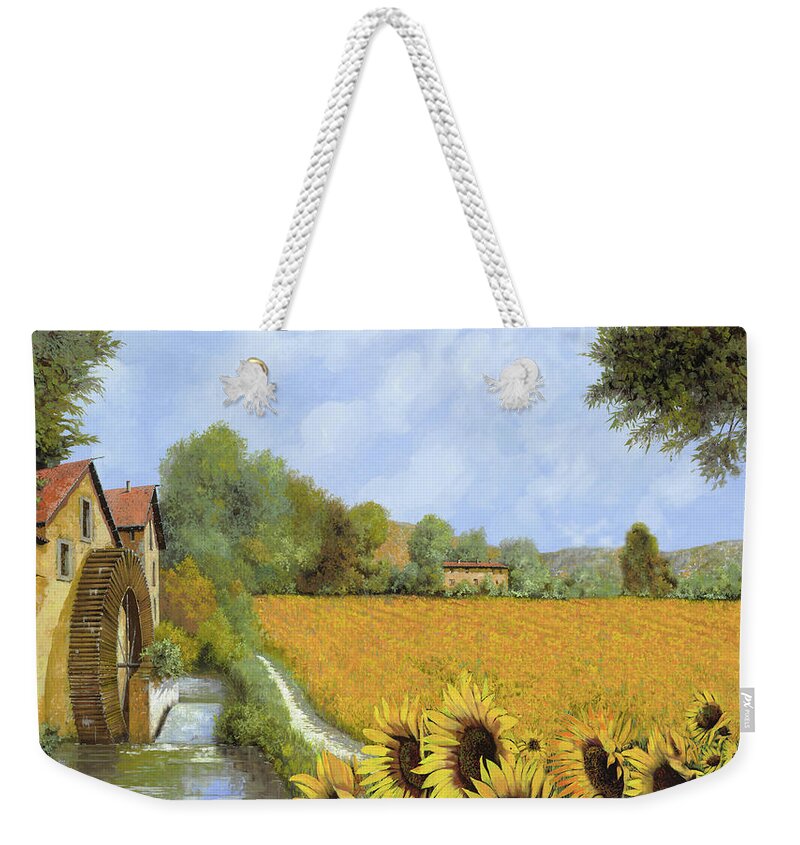 Watermill Weekender Tote Bag featuring the painting Il Mulino Ad Acqua Tra I Girasoli by Guido Borelli