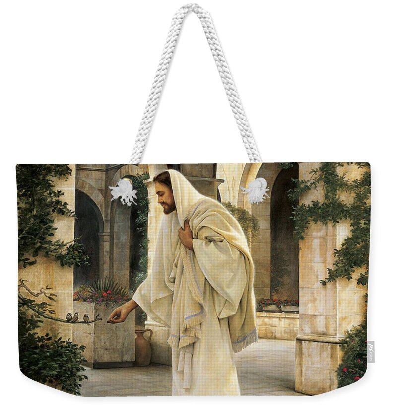 Jesus Weekender Tote Bag featuring the painting In His Constant Care by Greg Olsen
