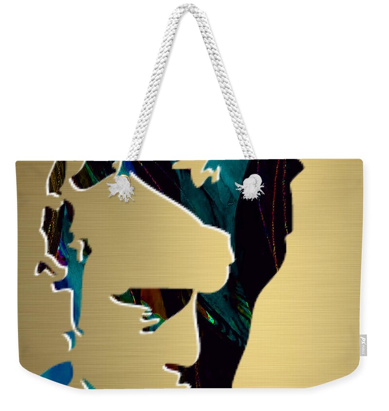 James Dean Art Weekender Tote Bag featuring the mixed media James Dean Gold Series #1 by Marvin Blaine
