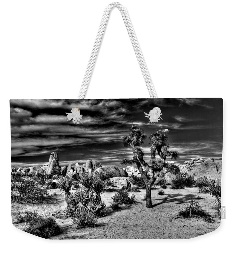 Joshua Tree Weekender Tote Bag featuring the photograph Joshua Tree Black and White #2 by Benjamin Yeager