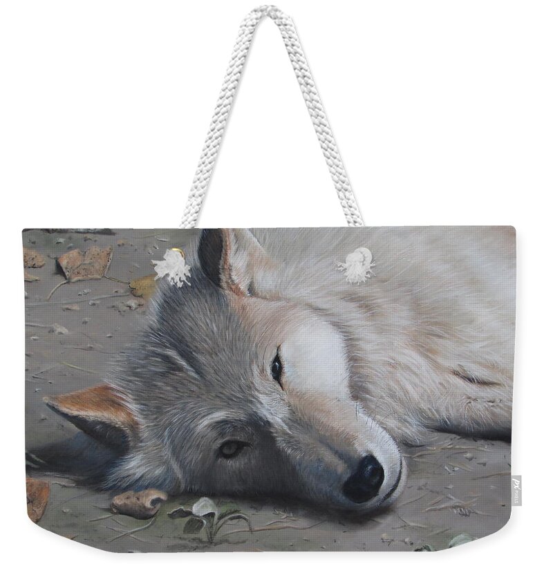 Wolf Weekender Tote Bag featuring the painting Just a Little Break by Tammy Taylor
