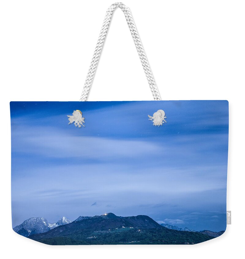 Krvavec Weekender Tote Bag featuring the photograph Krvavec and the Kamnik Alps at dusk #1 by Ian Middleton