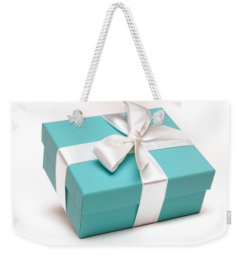 Anniversary Weekender Tote Bag featuring the photograph Little Blue Gift Box #1 by Amy Cicconi