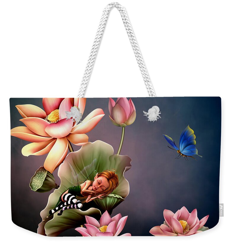 Lotus Flower Weekender Tote Bag featuring the digital art Sleeping Fairy by John Junek