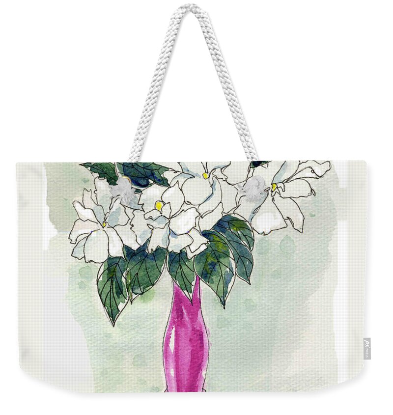Flowers Weekender Tote Bag featuring the painting Mama's Vase by Adele Bower