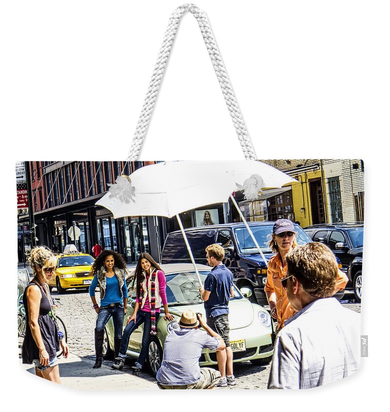 Cobblestones Weekender Tote Bag featuring the photograph Manhattan Photo Shoot #1 by Frank Winters