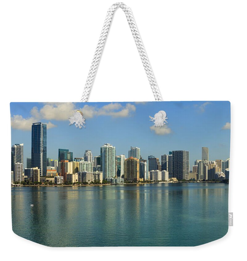 Architecture Weekender Tote Bag featuring the photograph Miami Brickell Skyline by Raul Rodriguez