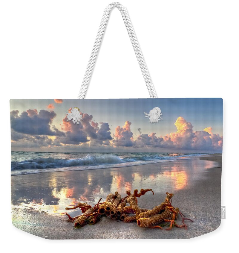 Blowing Weekender Tote Bag featuring the photograph Morning Surf by Debra and Dave Vanderlaan