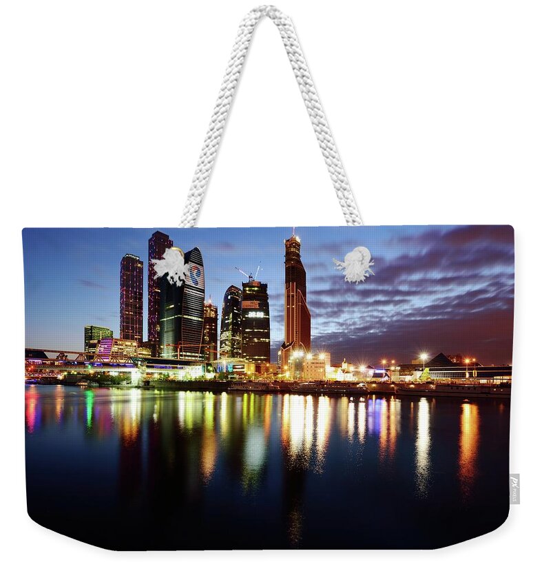 Scenics Weekender Tote Bag featuring the photograph Moscow City At Dusk #1 by Vladimir Zakharov