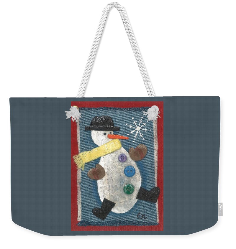 Snowman Weekender Tote Bag featuring the mixed media Mr. Snowjangles by Carol Neal