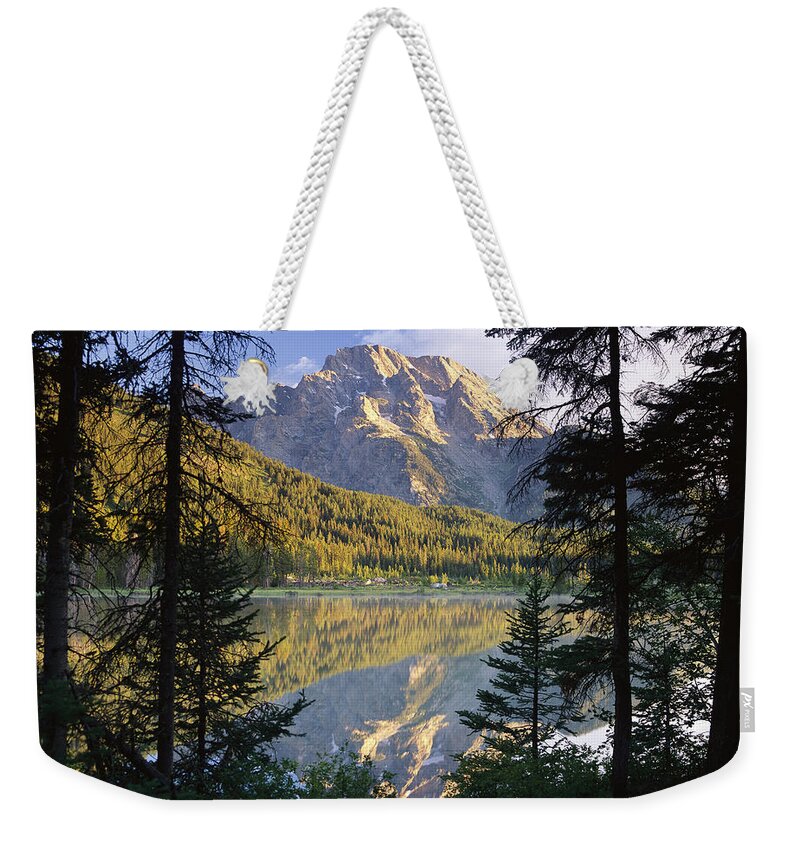 Feb0514 Weekender Tote Bag featuring the photograph Mt Moran And String Lake Wyoming #1 by Tim Fitzharris