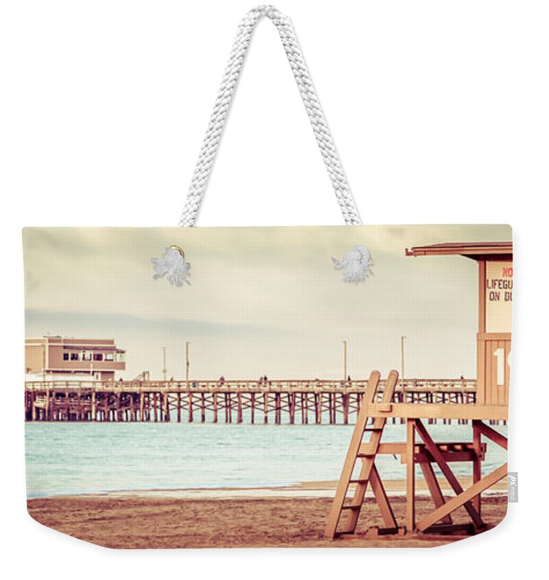 America Weekender Tote Bag featuring the photograph Newport Pier and Lifeguard Tower 19 Vintage Picture #1 by Paul Velgos