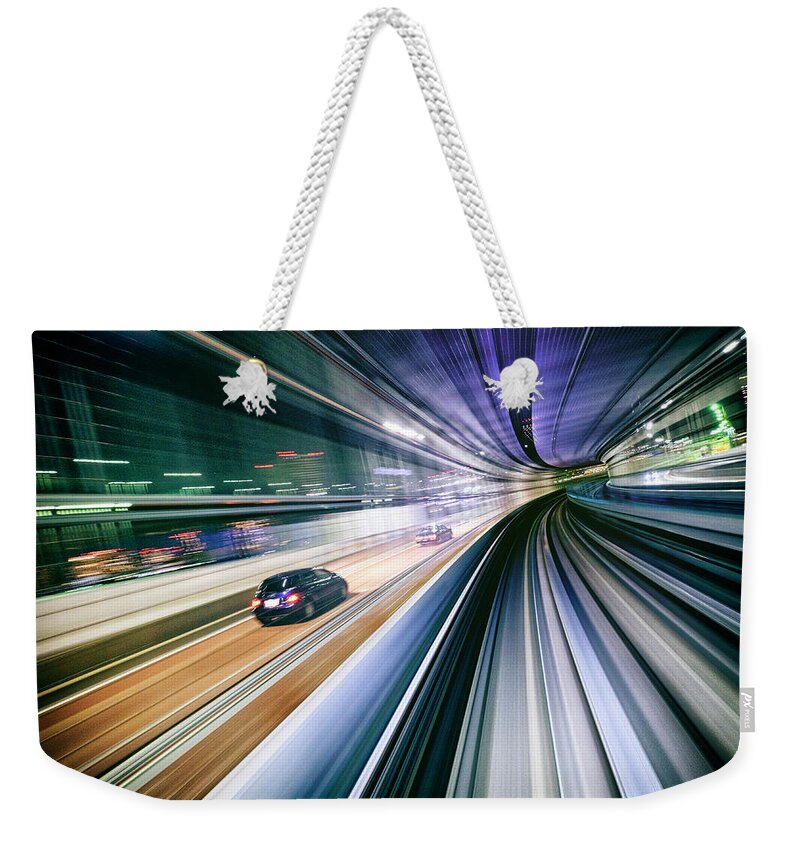 Curve Weekender Tote Bag featuring the photograph Night Train In Japan #1 by Rich Legg