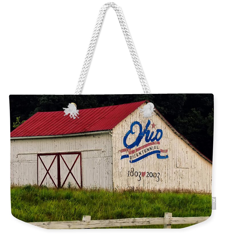 State Of Ohio Weekender Tote Bag featuring the photograph Ohio Bicentennial Barn by Flees Photos
