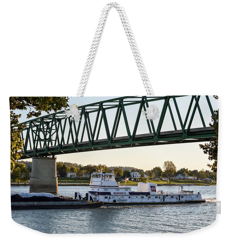 Barge Weekender Tote Bag featuring the photograph Ohio River Barge #3 by Holden The Moment
