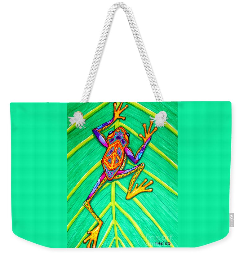Frog Weekender Tote Bag featuring the mixed media Peace Frog by Nick Gustafson