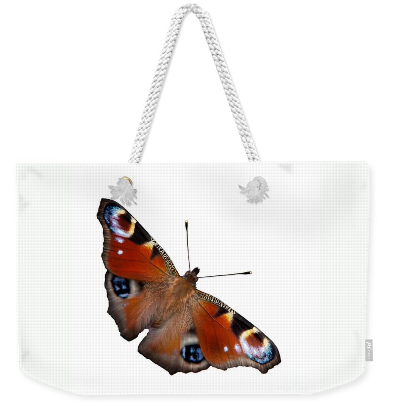 Peacock Butterfly Weekender Tote Bag featuring the photograph Peacock butterfly #2 by Torbjorn Swenelius